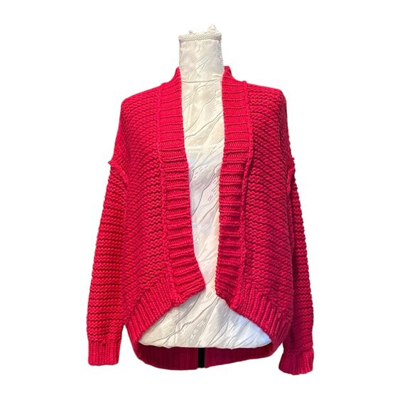 Moth Anthropologie Pink Cardigan Womens Sz XS Open Front High Low Chunky Knit - Picture 1 of 15